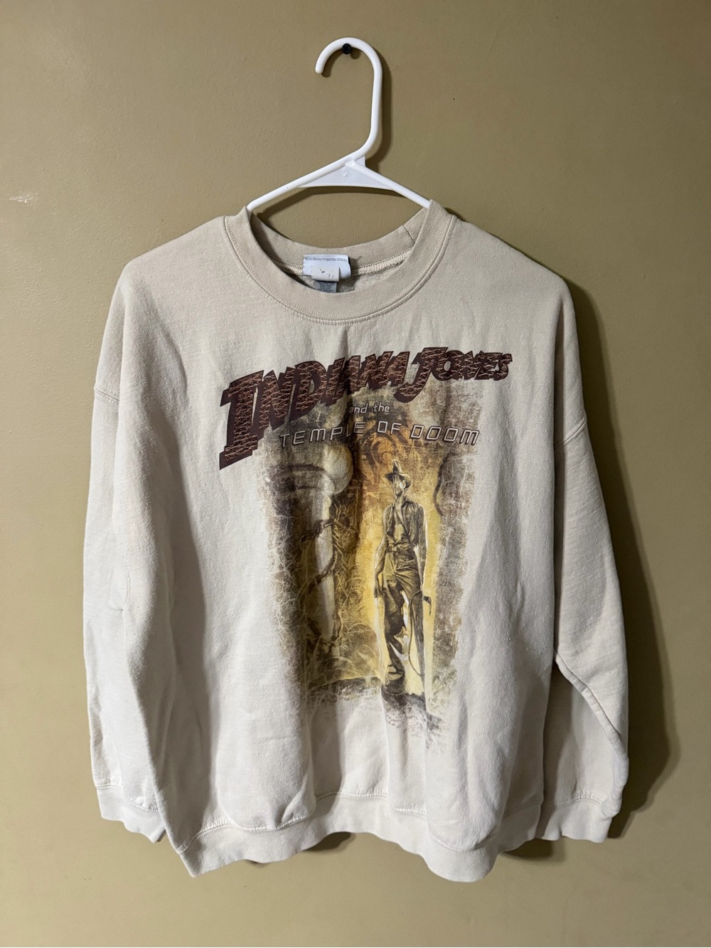 Vintage Disney Indiana Jones Temple of Doom Graphic Crewneck Sweatshirt - Cream